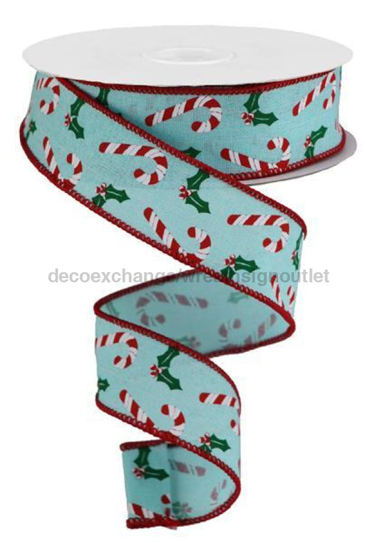 1.5X10Yd Candy Canes/Holly On Royal Ice Blue/Wht/Red/Emerald Rgb1143Rm Ribbon