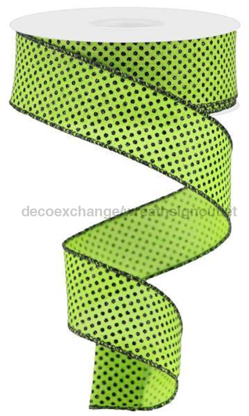1.5"X10Yd Glitter Micro Dot On Royal Lime Green/Black RGA1731AM - DecoExchange