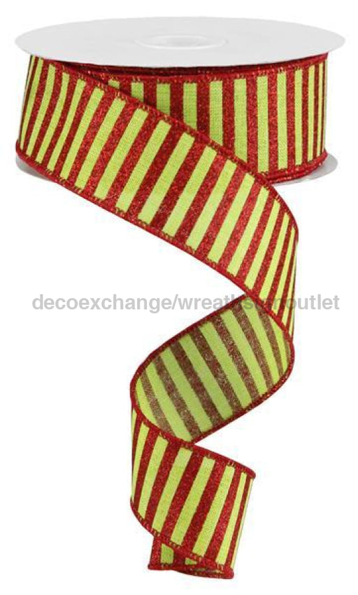 1.5"X10Yd Glitter Stripe On Royal Lime Green/Red RG01688E9 - DecoExchange®
