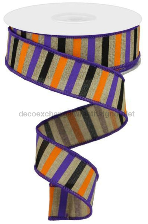 1.5"X10Yd Horizontal Stripe/Royal Lt Beige/Orng/Purple/Blck RGA121301 - DecoExchange®