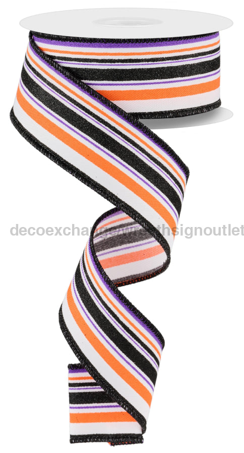 1.5’X10Yd Vertical Stripe Wht/Prpl/Orng/Blk Rge182189 Ribbon