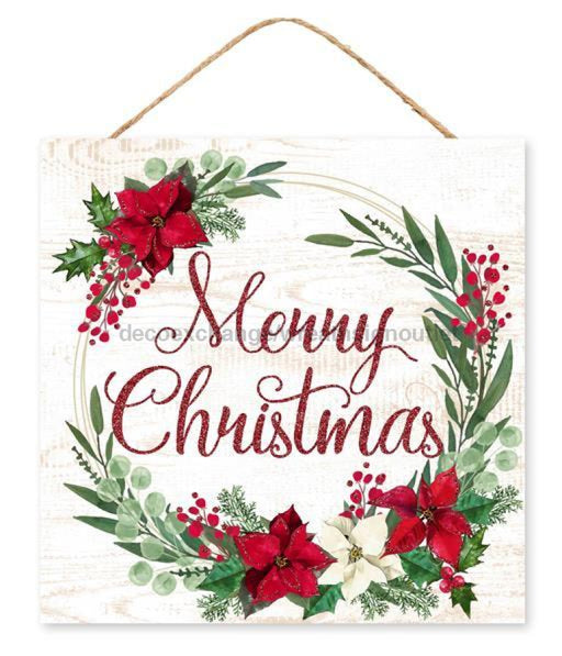 10"Sq Merry Christmas Glitter Sign White/Red/Green/Cream AP8968 - DecoExchange®