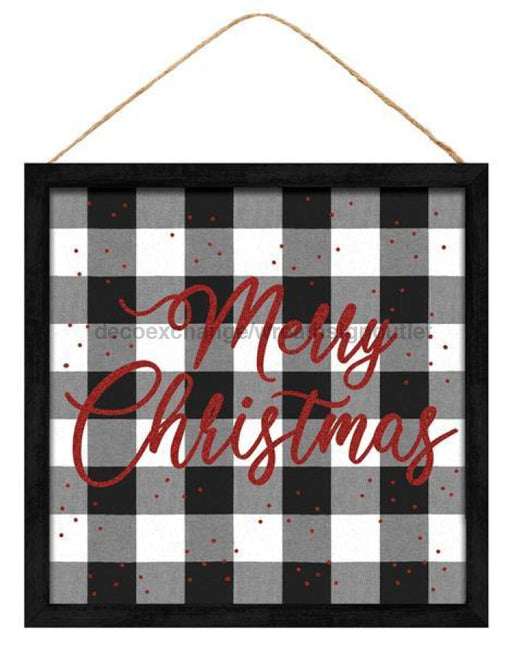 10"Sq Merry Christmas On Check Sign Black/White/Red AP884327 - DecoExchange