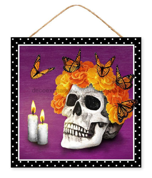 10’Sq Skull W/Flowers/Butterflies Sign Ppl/Mstd/Org/Blk/Wht Ap7220