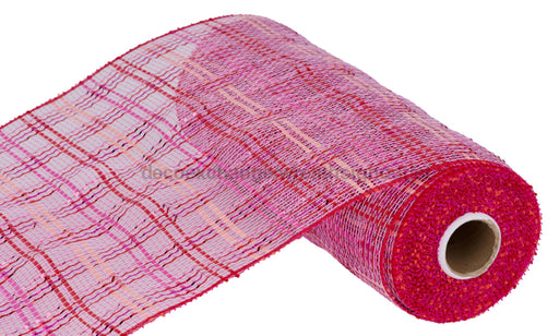 10’X10Yd Vertical Foil Plaid Mesh Hot Pink/Pink/Red Re136866