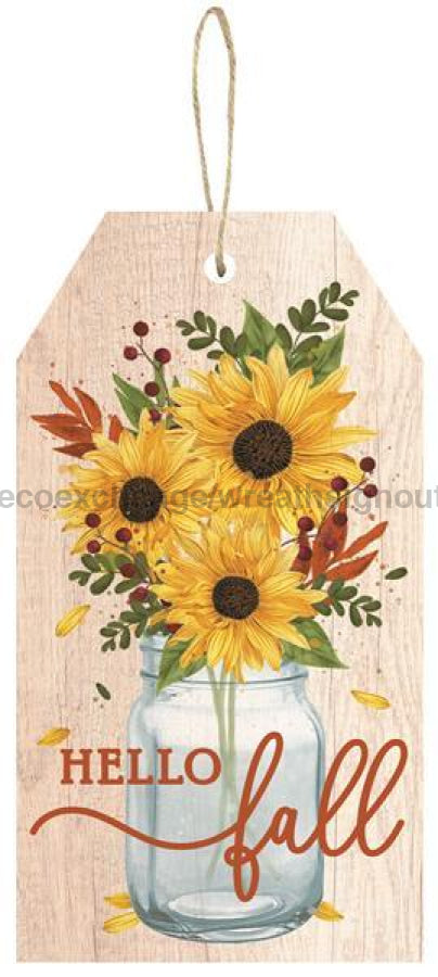 12"H X 6.5"L Hello Fall Tag Sign Ivory/Yellow/Rust AP8794 - DecoExchange