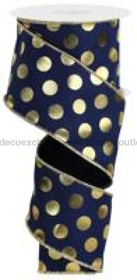 2.5"X10Yd Metallic Polka Dots Navy Blue/Gold RGE166277 - DecoExchange®
