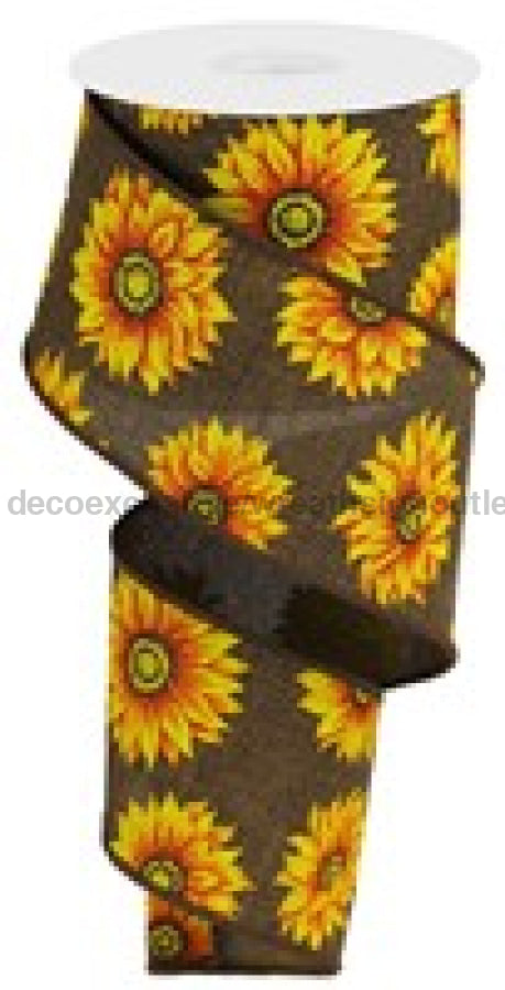 2.5"X10Yd Multi Sunflowers/Royal Burlap Brown/Ylw/Orng/Rust/Brn RG0187304 - DecoExchange®