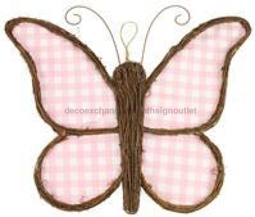 21.5"L x 18"H Grapevine Check Butterfly Lt Pink/White/Natural KG300815 - DecoExchange