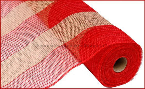 21"X10Yd Poly/Faux Jute Wide Stripe Red/Natural RY930052 - DecoExchange