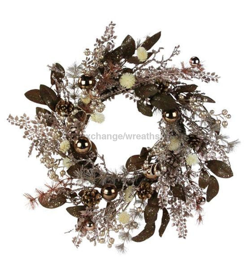 25.5"Dia Wreath W/Pine/Berry/Ornament Brown/Rose Gold/Cream XX8497 - DecoExchange®