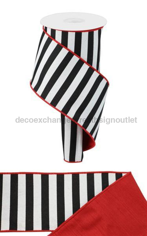 4"X10Yd Stripe/Faux Dupioni Fused Back Black/White/Red RGX002324 - DecoExchange