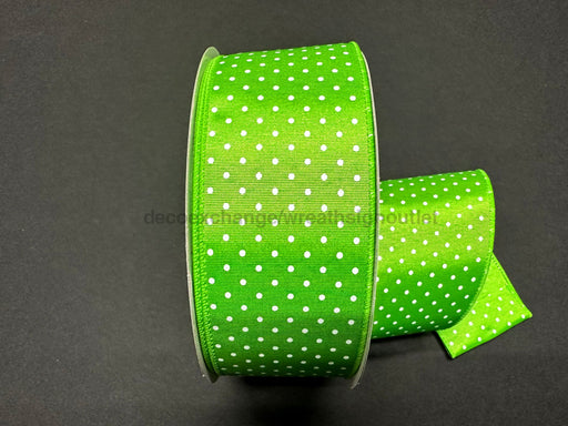 841-40-440: Lime Ribbed Stn/Wht Microdots 2.5X50Y Ribbon