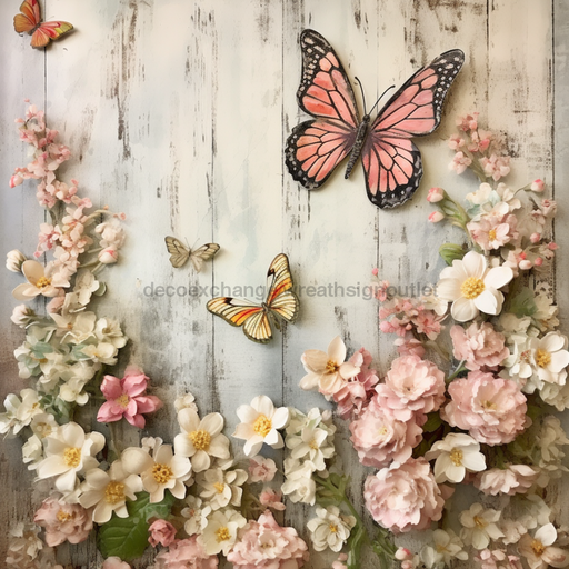 Butterfly Sign Pink Floral Dco-01008 For Wreath 10X10 Metal