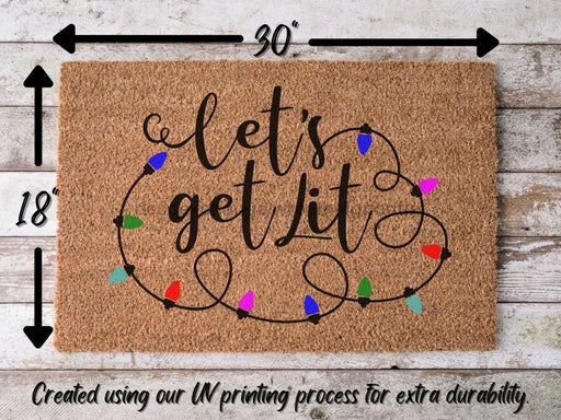 Let's Get Lit Funny Christmas Door Mat | Funny Christmas Doormat | Christmas Holiday Gift | Welcome Mat | Doormat | Winter Decor