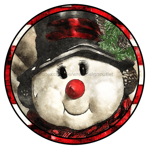 Wreath Sign, 12" Round Metal Snowman Sign - DECOE-043A, DecoExchange, Sign For Wreaths - DecoExchange