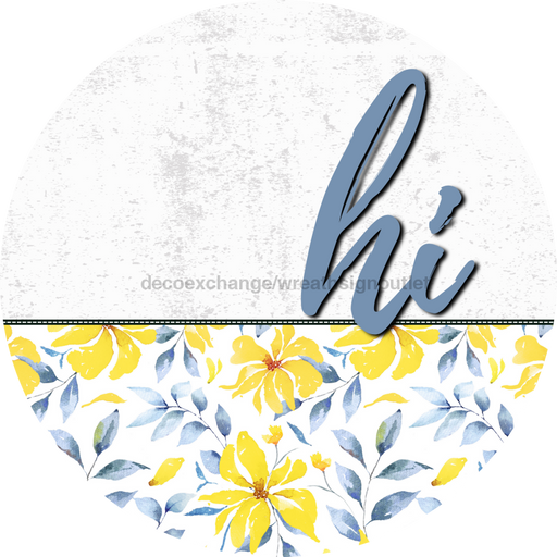 Yellow And Blue Floral Door Hanger Dco-01604-Dh 18’ Round Wood