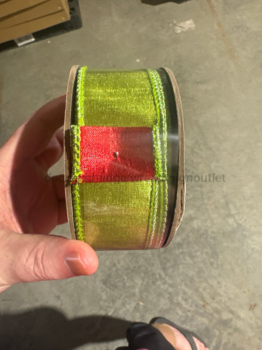 1.5’’ X 10Yds Double Sided Metallic Dupion Lime Green Red 05-1250 Ribbon