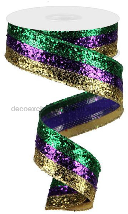 1.5"X10Yd 3-In-1 Large Glitter Mardi Gras RG8981AP - DecoExchange