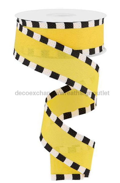 1.5"X10Yd Faux Royal Burlap/Stripe Yellow/Black/White RGC8134CJ - DecoExchange®