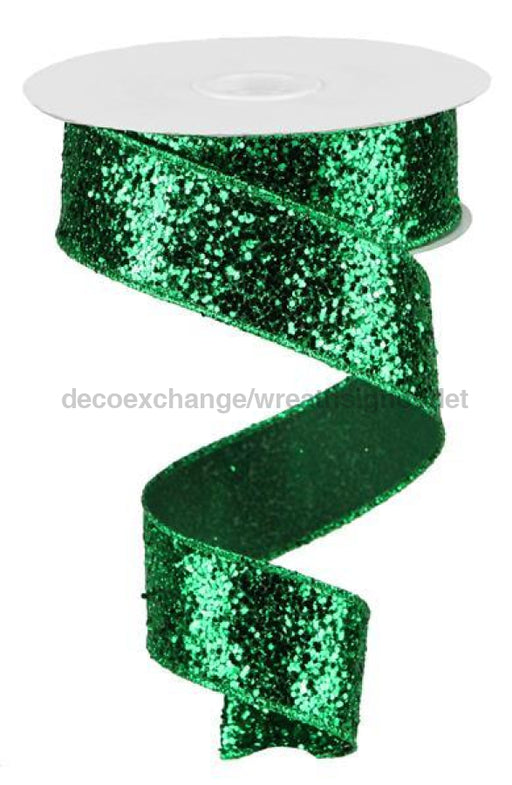 1.5"X10Yd Large Glitter Emerald Green RGA130006 - DecoExchange