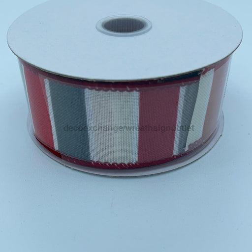1.5"X10Yd Red-Wht-Grey Frida Stripes 72011-09-51 - DecoExchange
