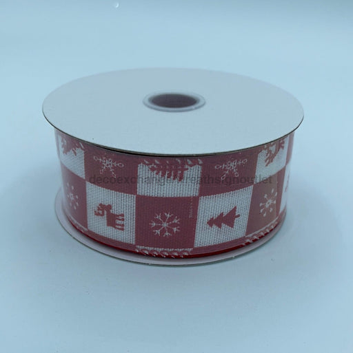 1.5"X10Y Red-Wht Cmas Icon Buff Chex,  71162-09-12 - DecoExchange