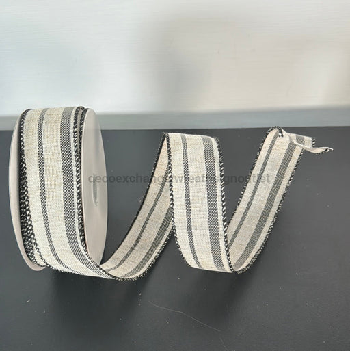 1.5’X10Y Woven Ivory - Blk Varied Vert Stripes 71186 - 09 - 21 Ribbon