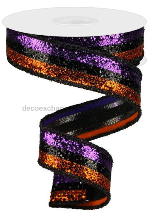 1.5X10Yd 3-In-1 Large Glitter/Tinsel Orange/Black/Purple Rg8984Yr Ribbon