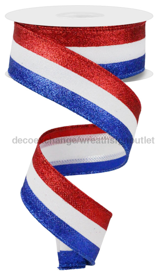 1.5’’X10Yd 3-In-1 Shimmer Glitter Red/White/Royal Blue Rga8219A1 Ribbon