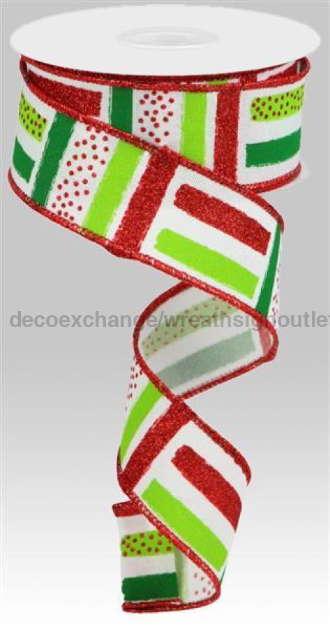 1.5"X10Yd Brush Stroke Stripes/Faux Ryl White/Red/Lime/Emerald RGC13119H - DecoExchange®