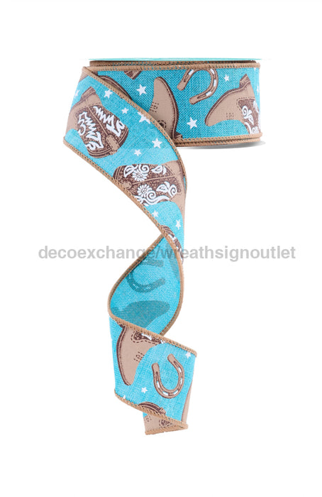 1.5’’X10Yd Cowboy Boots Lt Teal/Brown/Tan/White Rgf1535A6 Ribbon