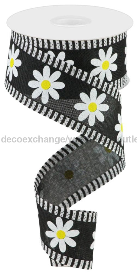 1.5’X10Yd Daisy/Thin Stripe Black/White/Yellow Rg0892102 Ribbon