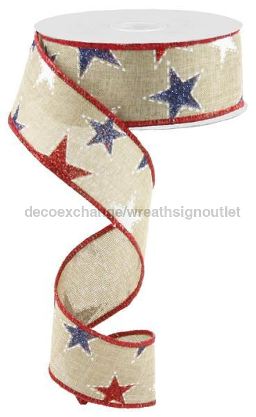 1.5X10Yd Dashed Glitter Star On Royal Light Beige/Red/White/Navy Rg0165701 Ribbon