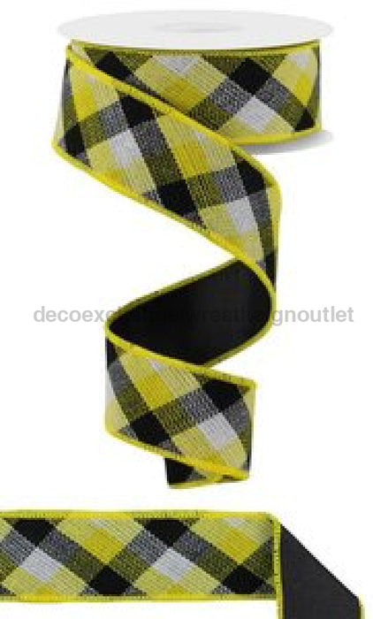 1.5’X10Yd Diag Woven Check/Pg Fused Black/White/Yellow Rgx011257 Ribbon