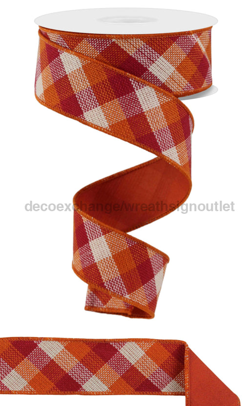 1.5’X10Yd Diag Woven Check/Pg Fused Burgundy/Orange/Cream Rgx011235 Ribbon