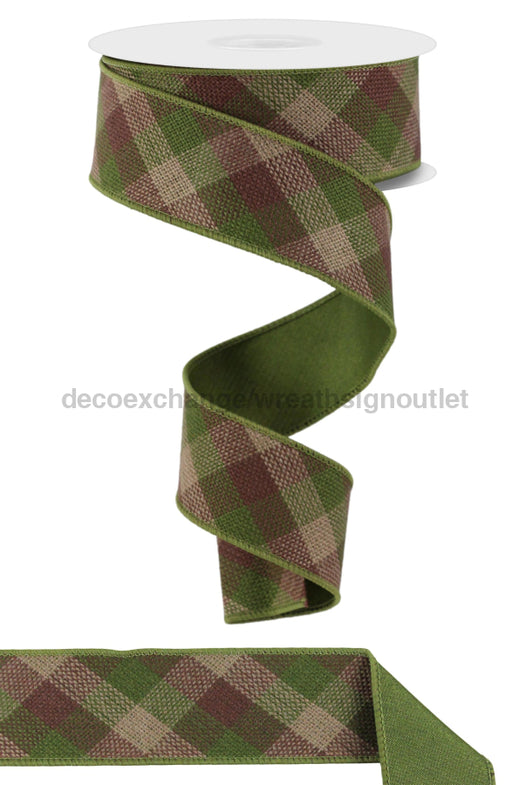 1.5’X10Yd Diag Woven Check/Pg Fused Moss Green/Brown/Beige Rgx0112Aw Ribbon