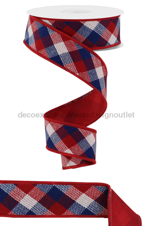 1.5’X10Yd Diag Woven Check/Pg Fused Red/White/Navy Rgx0112A1 Ribbon