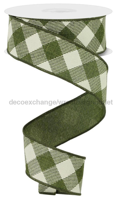 1.5’’X10Yd Diagonal Check On Royal Moss Green/Ivory RGA127352 Ribbon