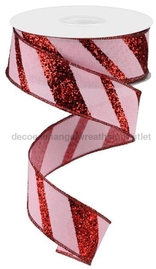 1.5"X10Yd Diagonal Glitter On Royal Light Pink/Red RGA150215 - DecoExchange