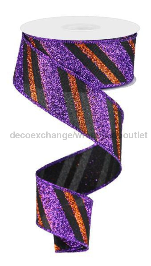1.5"X10yd Diagonal Glitter Stripe/Royal Black/Purple/Orange RG01765CY - DecoExchange
