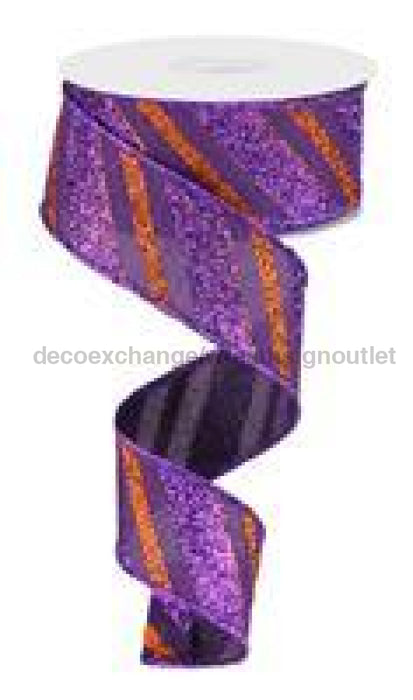 1.5"X10YD DIAGONAL GLITTER STRIPE/ROYAL Purple/Orange RG0176523 - DecoExchange