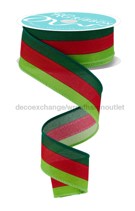 1.5’’X10Yd Faux 3-In-1 Vertical Stripe Emerald/Red/Lime RGE160906 Ribbon