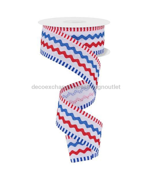 1.5X10Yd Faux Burlap/Ric Rac/Stripe Red/White/Blue Rg2083 Ribbon