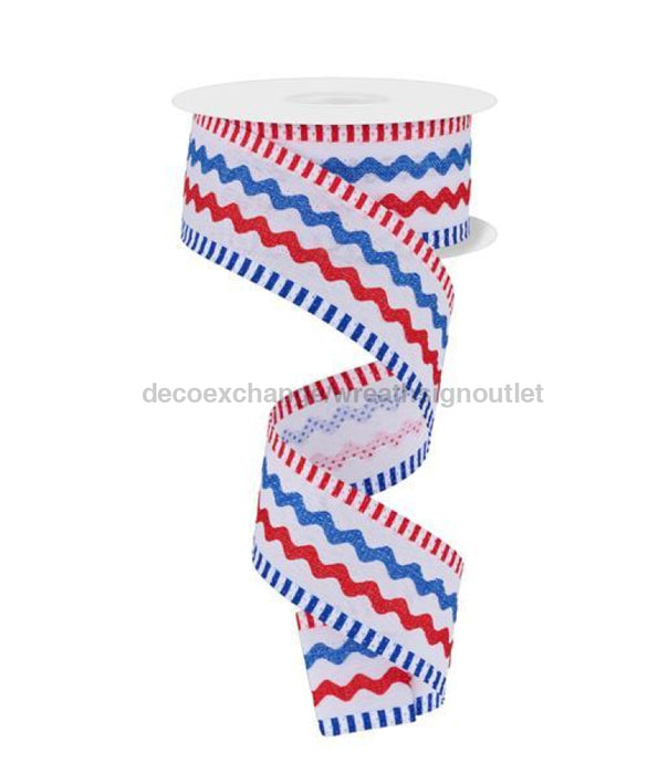 1.5X10Yd Faux Burlap/Ric Rac/Stripe Red/White/Blue Rg2083 Ribbon