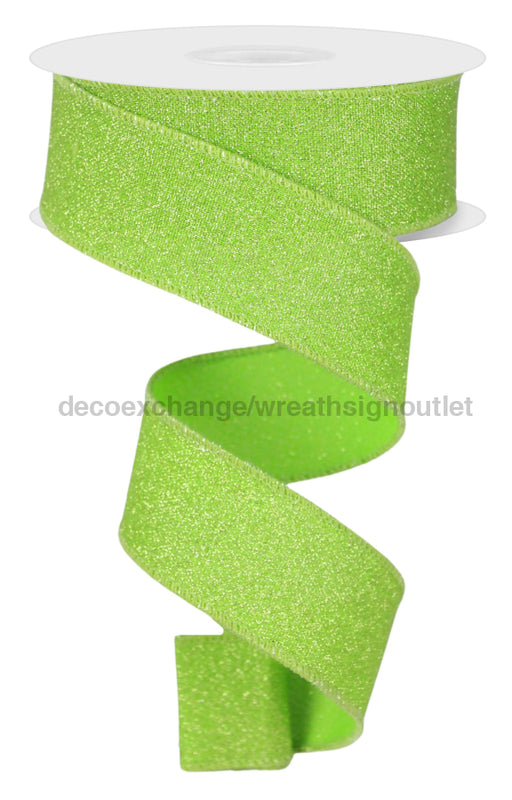 1.5’X10Yd Fine Glitter On Faux Royal Light Green/Fresh Green Rge1789Lt Ribbon
