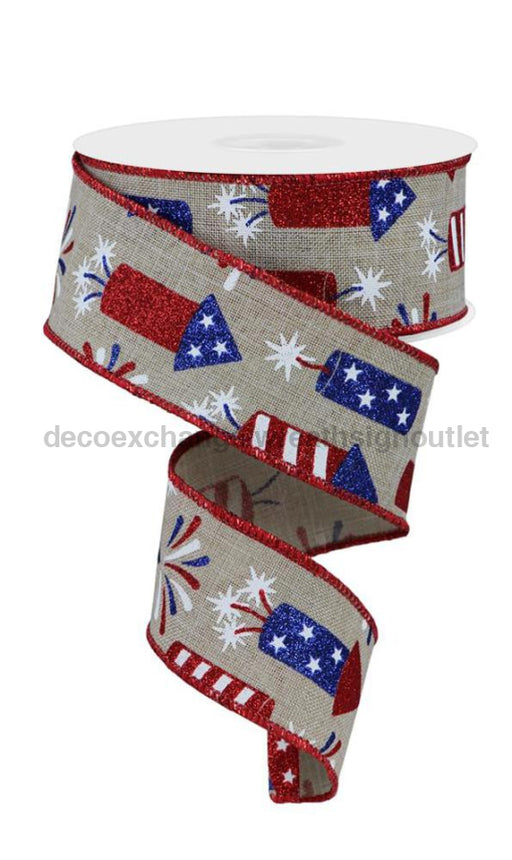 1.5’’X10Yd Firecrackers Natural/Red/White/Blue RGE119918 Ribbon