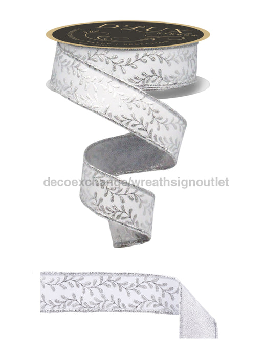 1.5’’X10Yd Foil Leaf Garland/Fused White/Silver LX314127 Ribbon