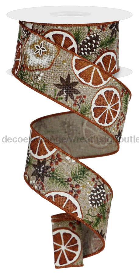 1.5’’X10Yd Fruit Slice/Pine Cones/Royal Light Beige/Multi RGE1383 Ribbon