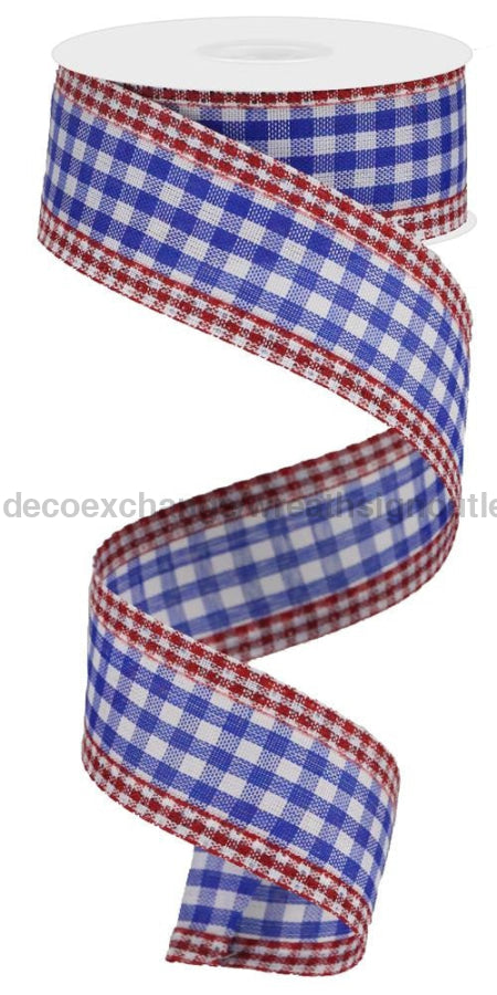 1.5’’X10Yd Gingham Check/Edge Royal Blue/White/Red RGA1715A1 Ribbon